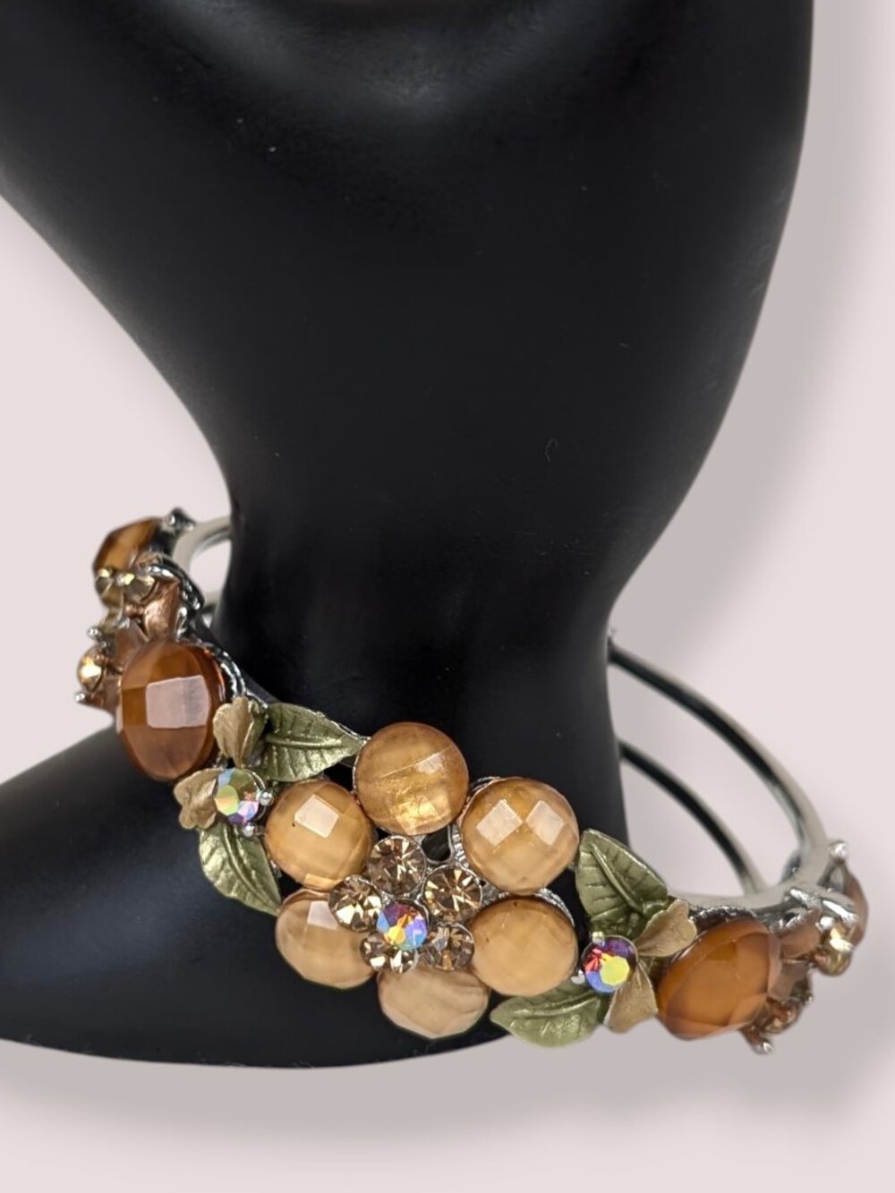 Orange & Brown Floral Hinge Bracelet